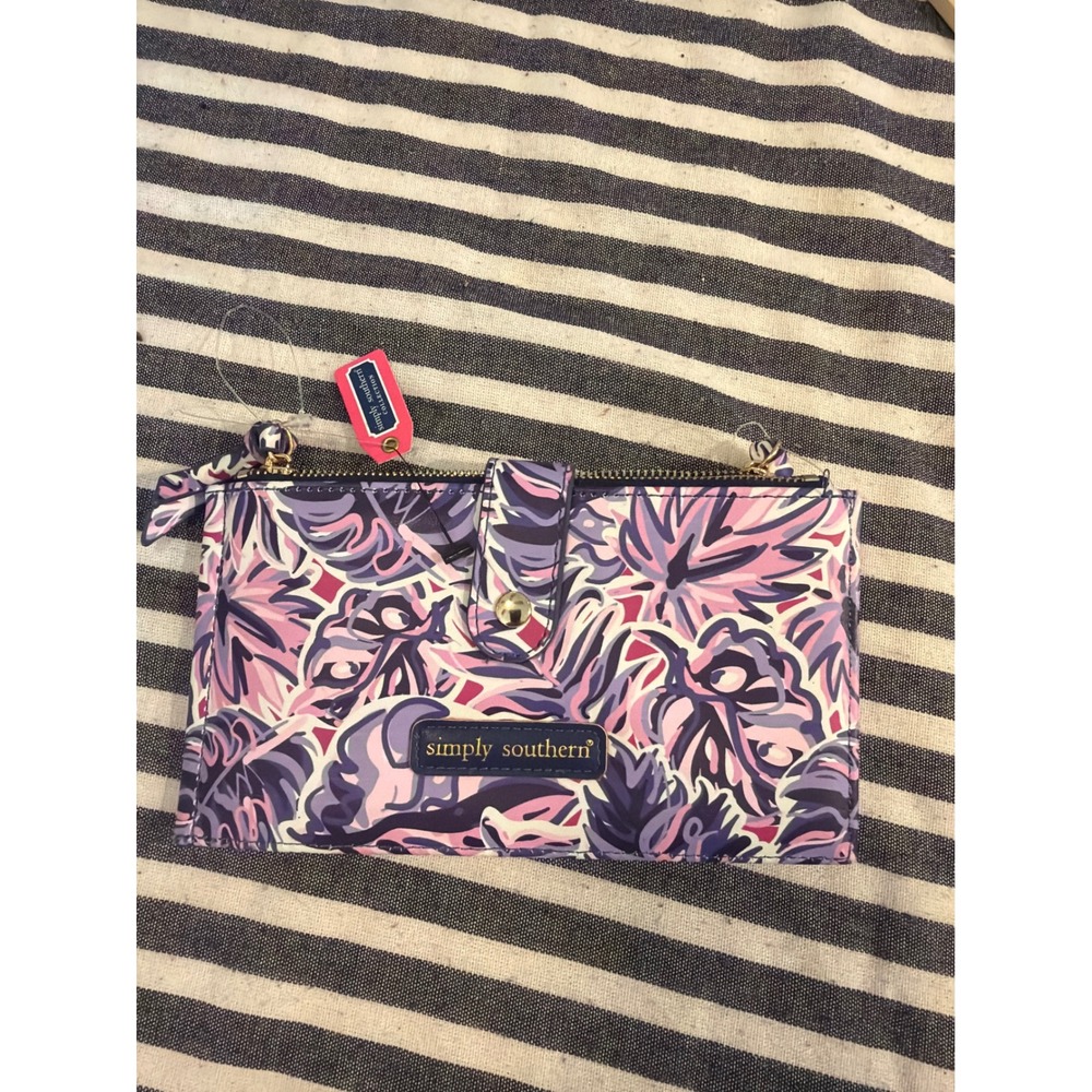 Simply Southern Pink Purple Tropical Palm Print Slim Bifold Long Wallet NWT